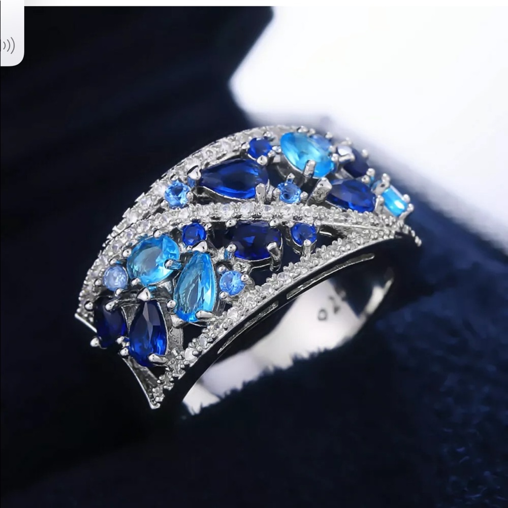 New 925 Silver Aquamarine & Sapphire Jewelry ring - Picture 2 of 7
